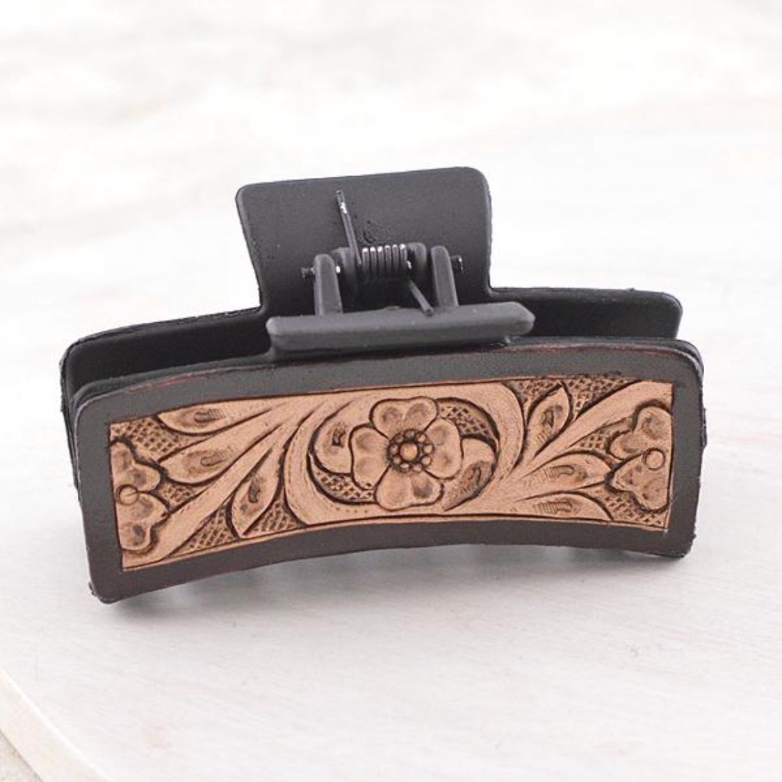 Leather Tooled Hair Clip