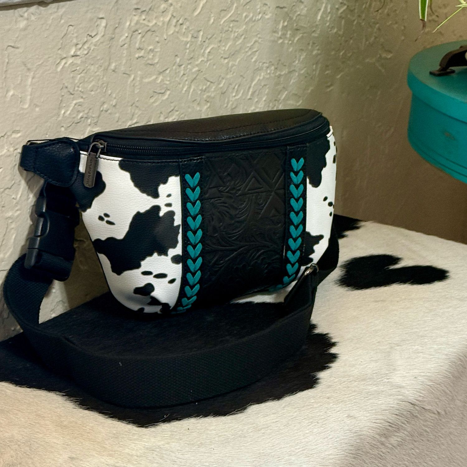 Black Cow and Turquoise Fanny Pack Bag
