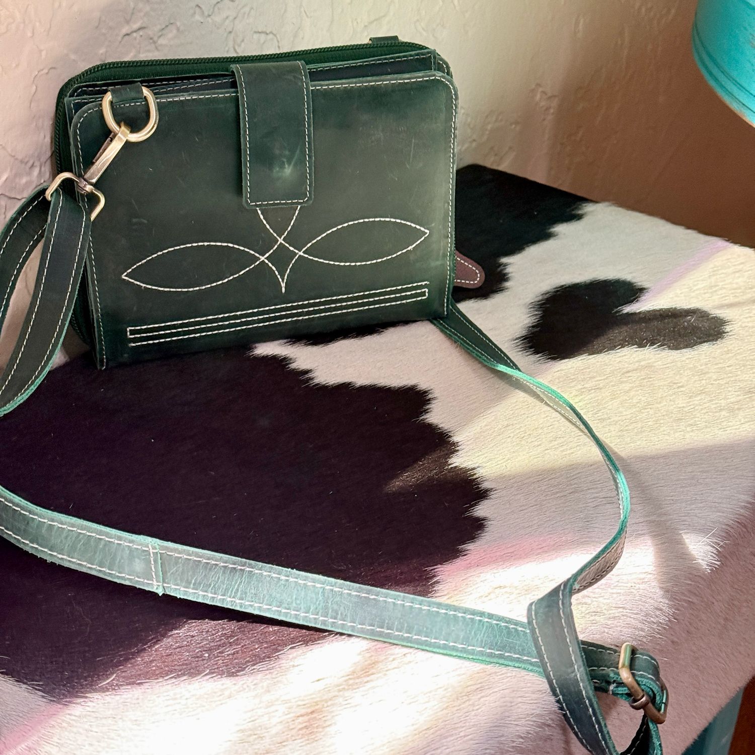 Emerald BootStitch Rustic Tooled Clutch Crossbody 