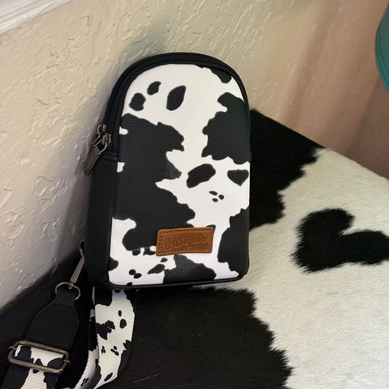 Wrangler Black Cow Print Sling Bag