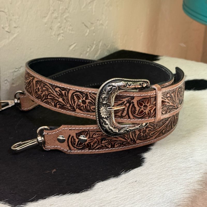 Leather Tooling Buckle Purse Strap