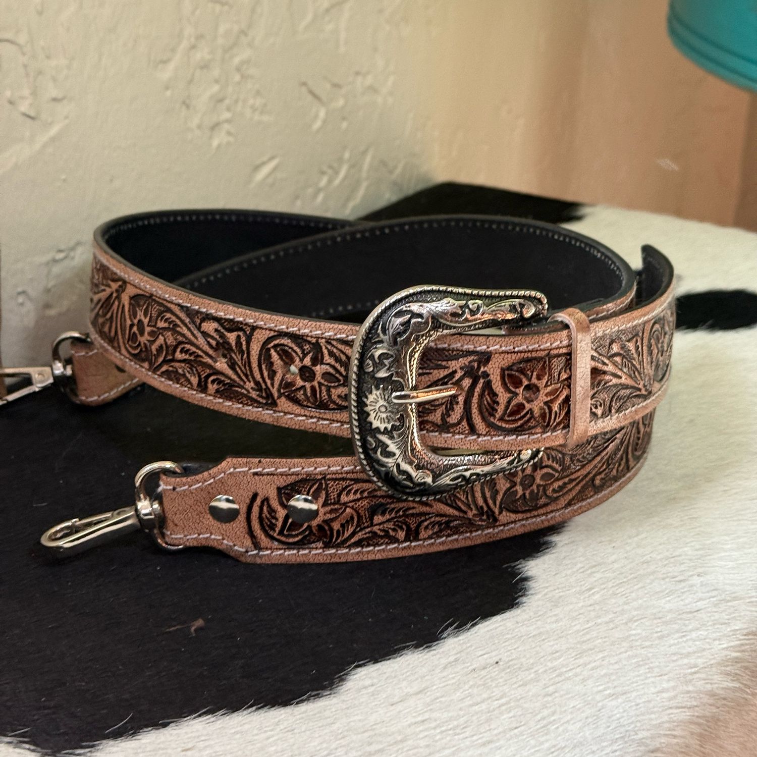 Leather Tooling Buckle Purse Strap