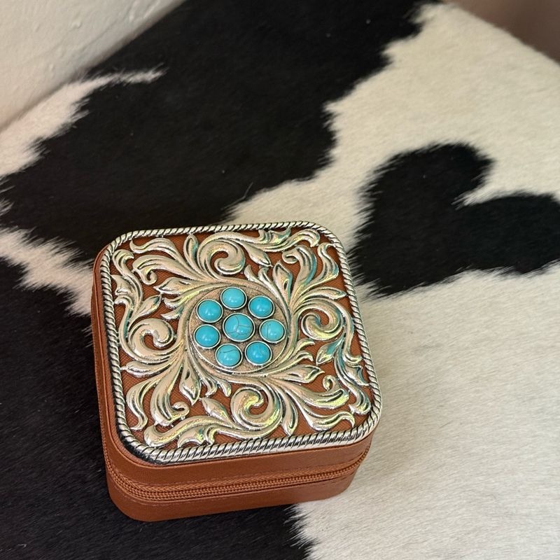 Tan Turquoise Concho Mini Jewelry Box