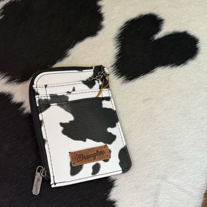 Wrangler Black Cow Print Mini Zip Card Case