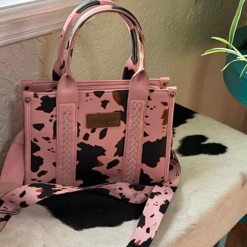 Wrangler Pink Cow Print Tote Crossbody Bag