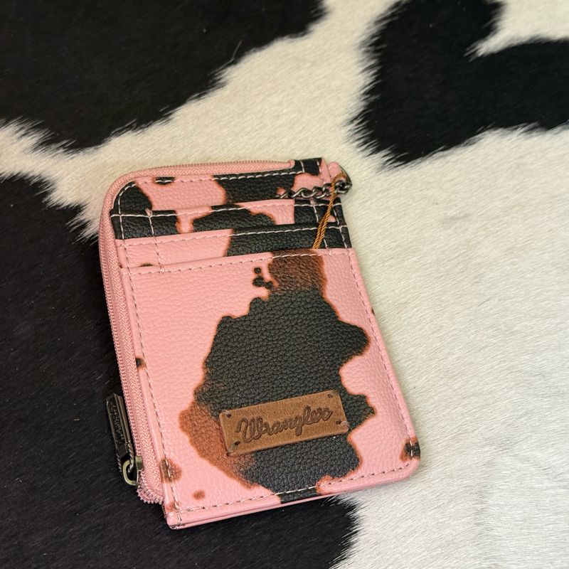 Wrangler Pink Cow Print Mini Zip Card Case