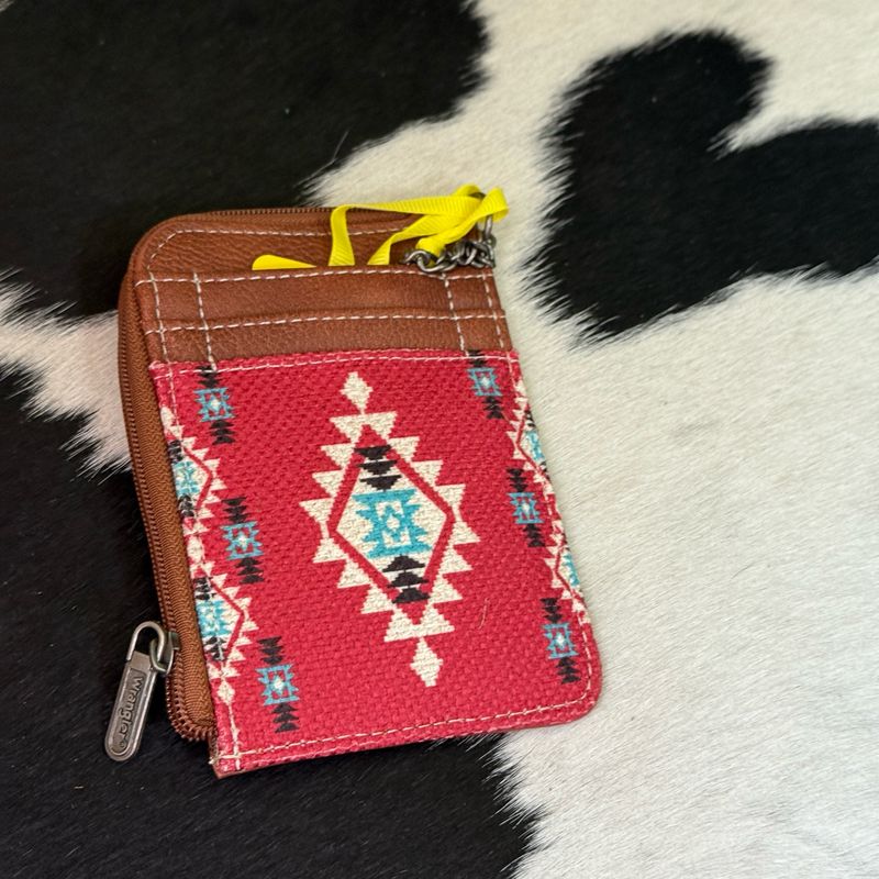 Wrangler Red Southwestern Print Mini Zip Card Case