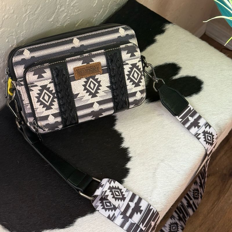 Wrangler Black Gray Aztec Crossbody Bag