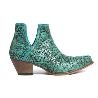 Turquoise Tooled Booties Size 8