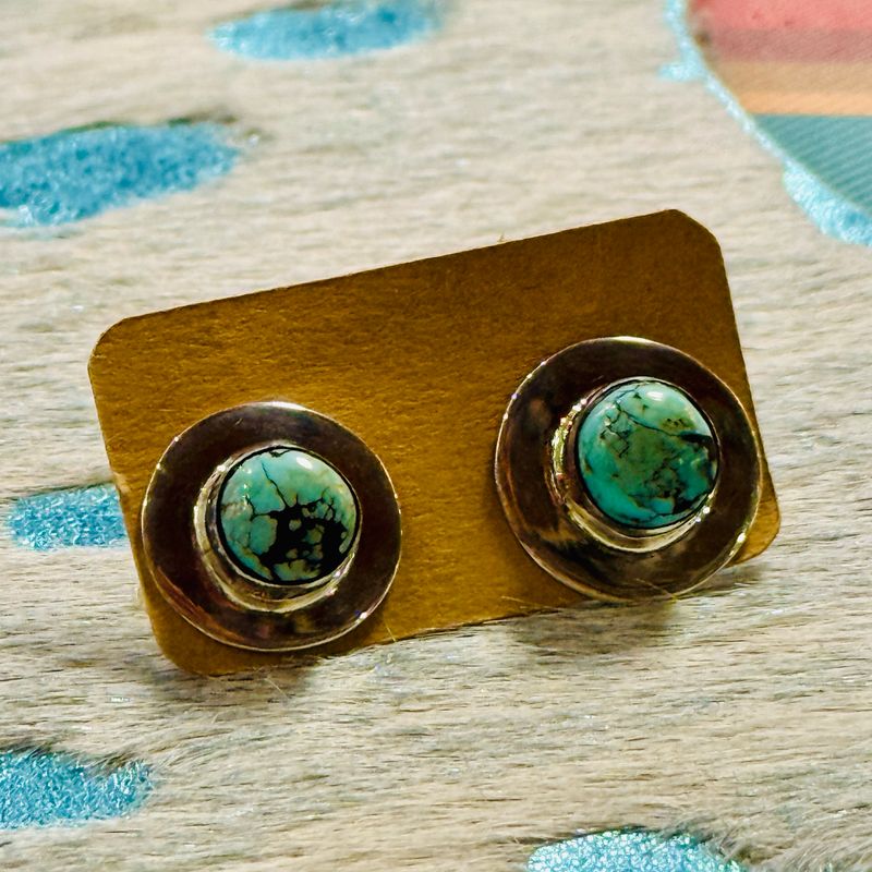 Silver Turquoise Disc Post Earring
