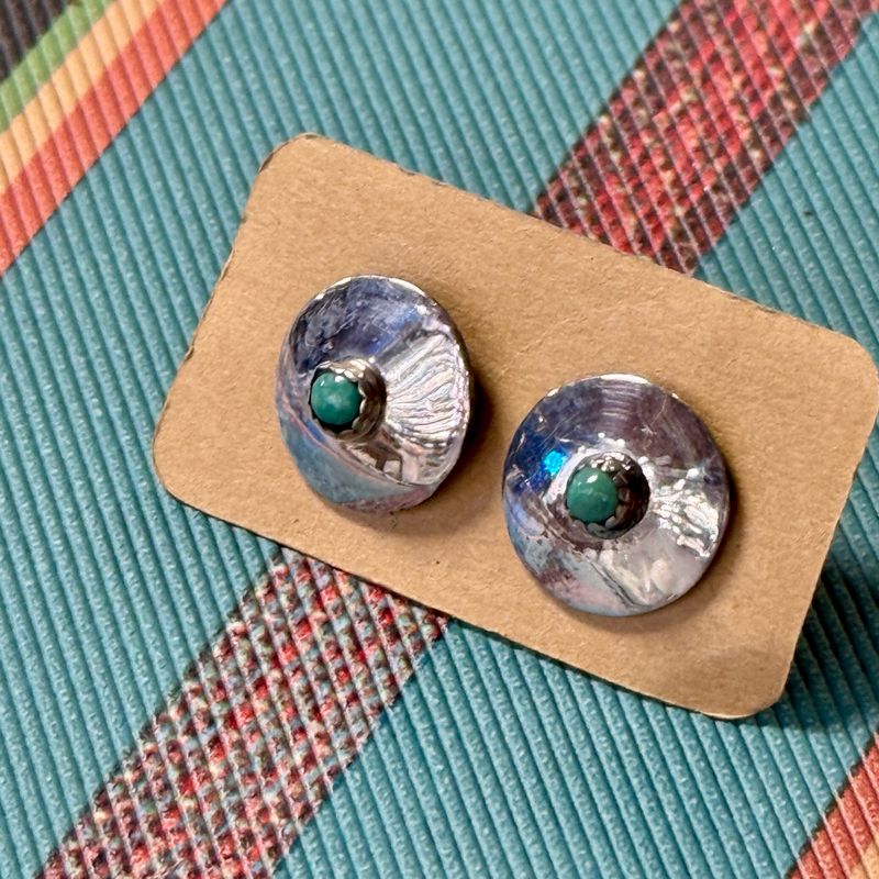 Sterling Disc Earrings With Turquoise Center