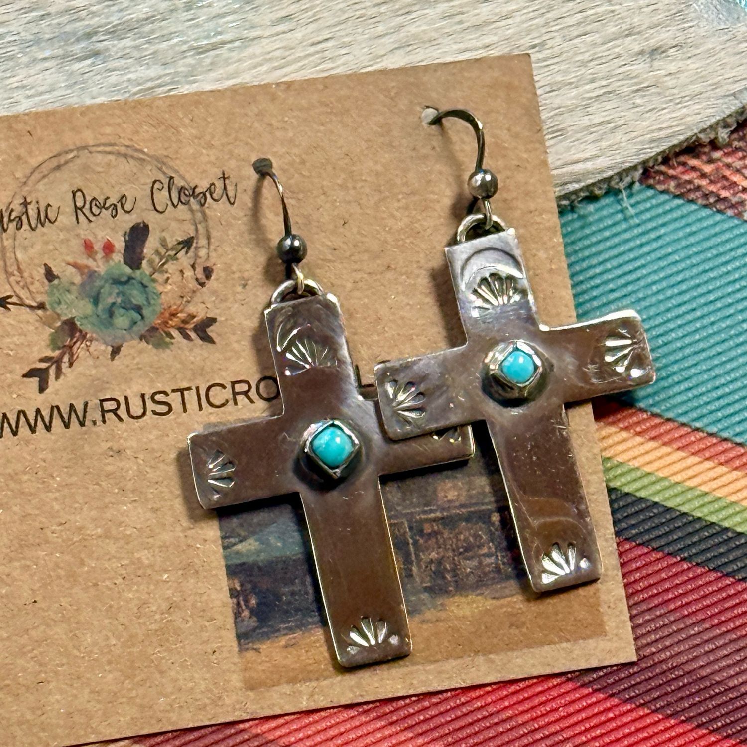 Sterling Crosses With Turquoise Earring