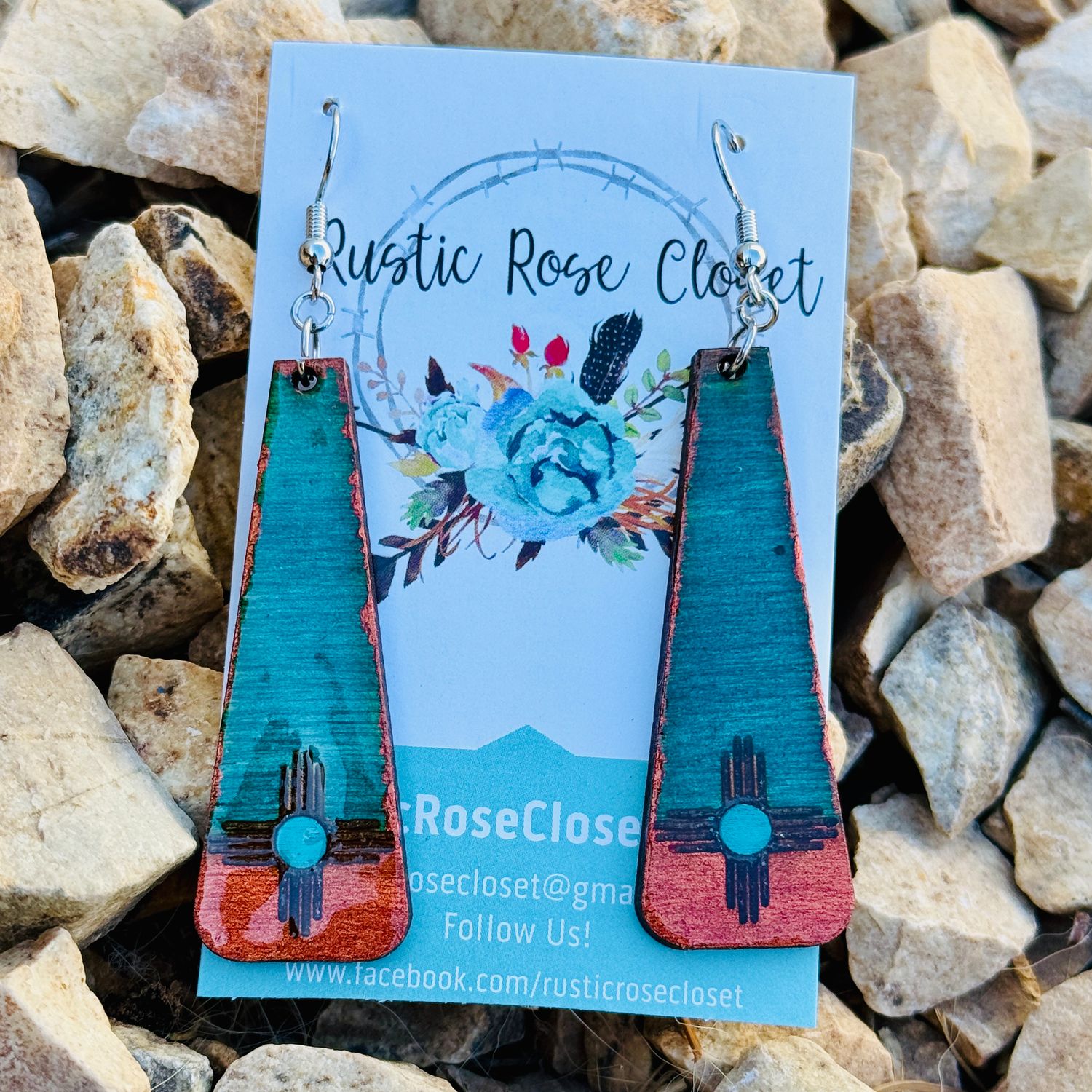 Turquoise Copper 2&quot; Zia Drop Earrings