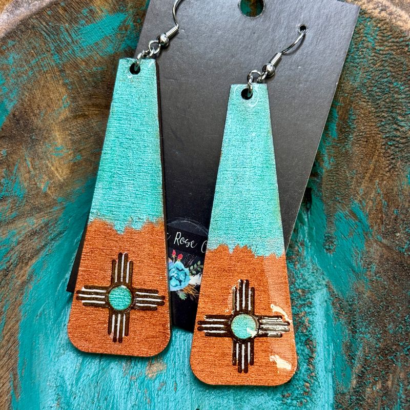 Teal Shimmer Copper Zia 3&quot; Drop Earrings
