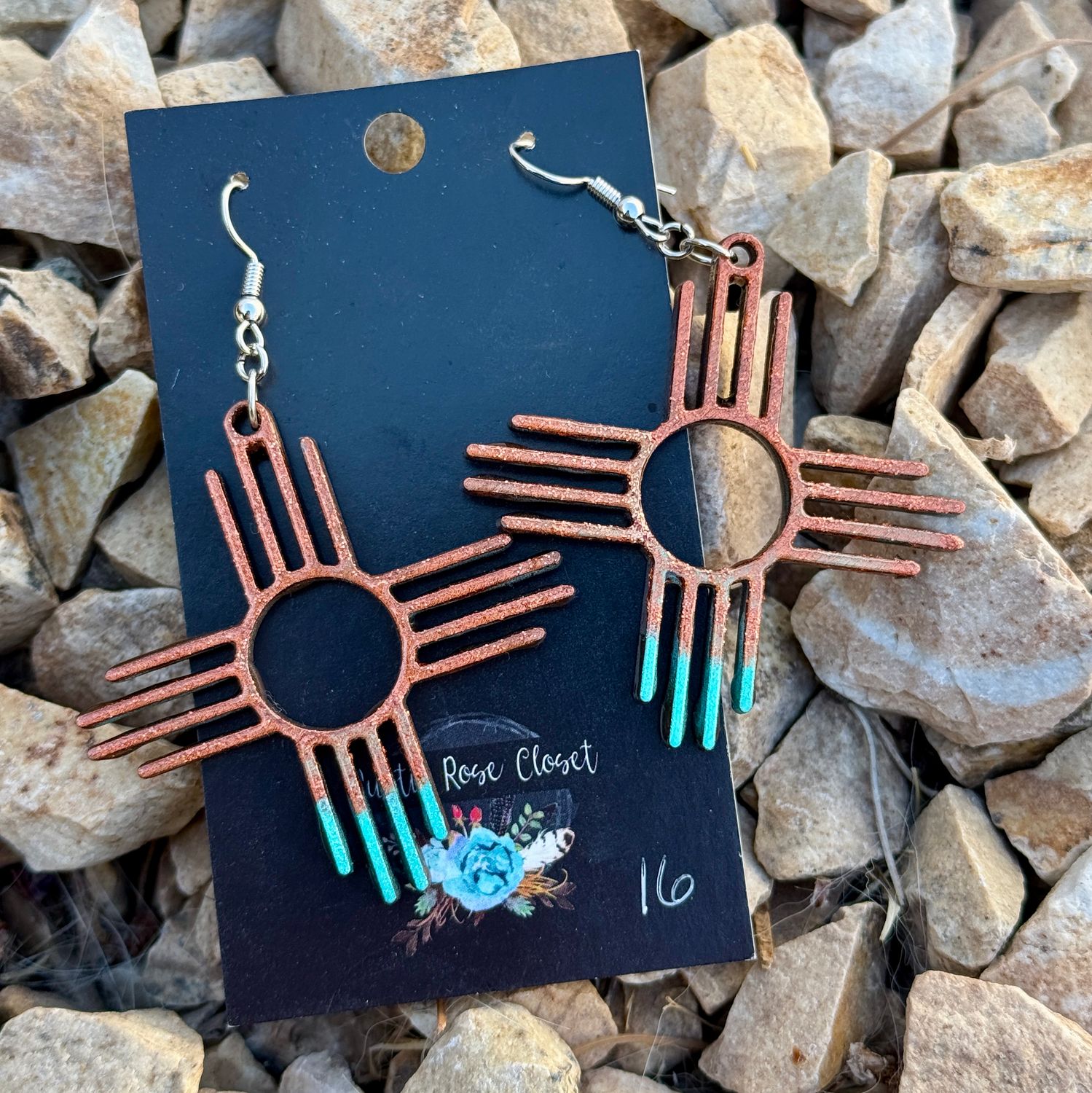 Copper Shimmer Zia Earrings with Teal