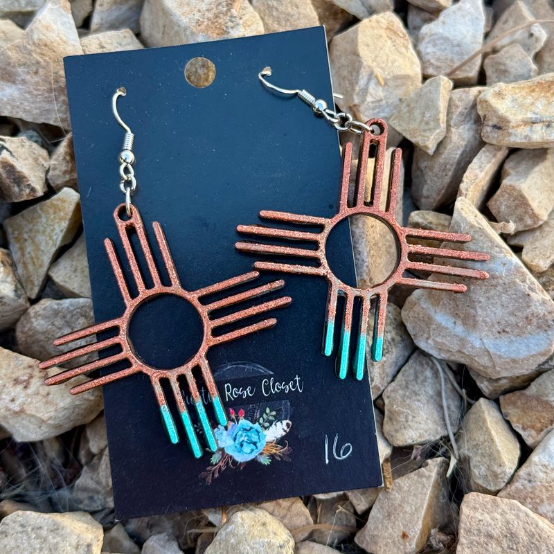 Copper Shimmer Zia Earrings with Teal