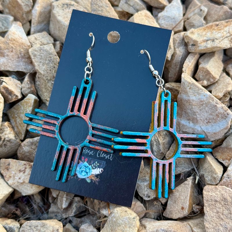 2&quot; Copper Turquoise Zia Earrings
