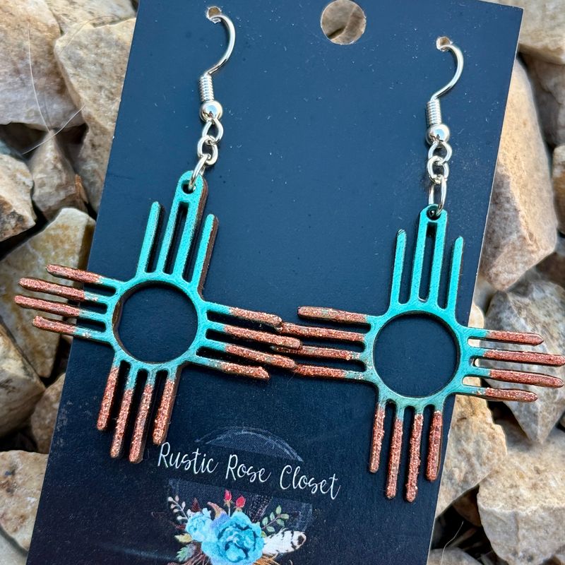 1.5&quot; Teal Copper Shimmer Zia Earrings