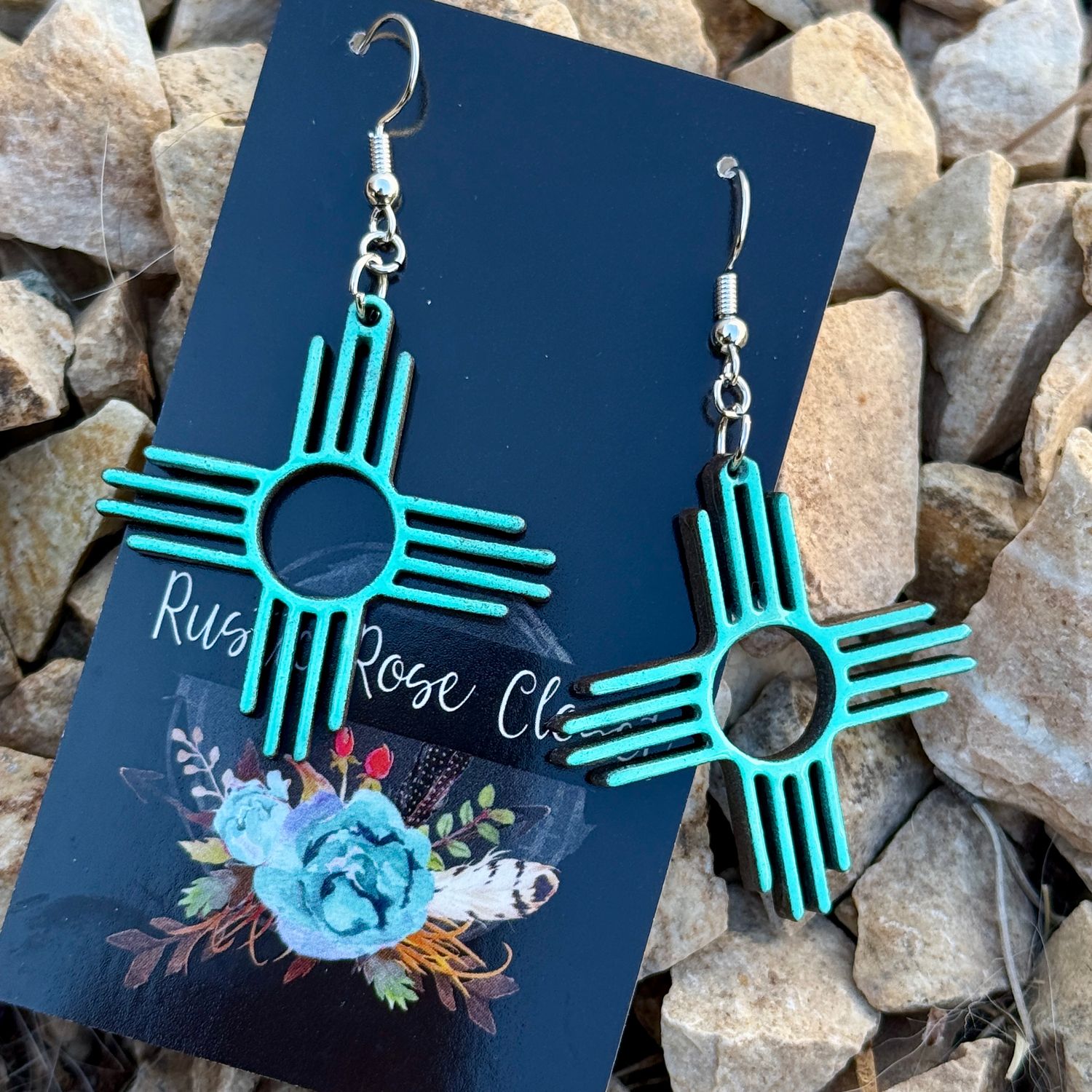 1.5&quot; Teal Zia Earrings
