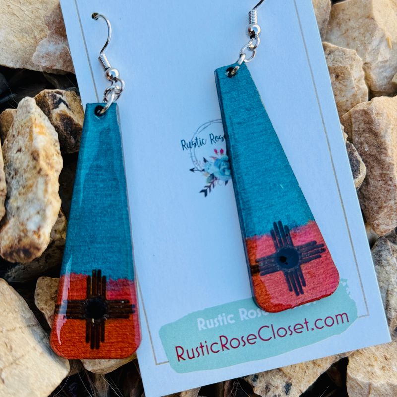 Turquoise Copper 2&quot; Drop Zia Earrings
