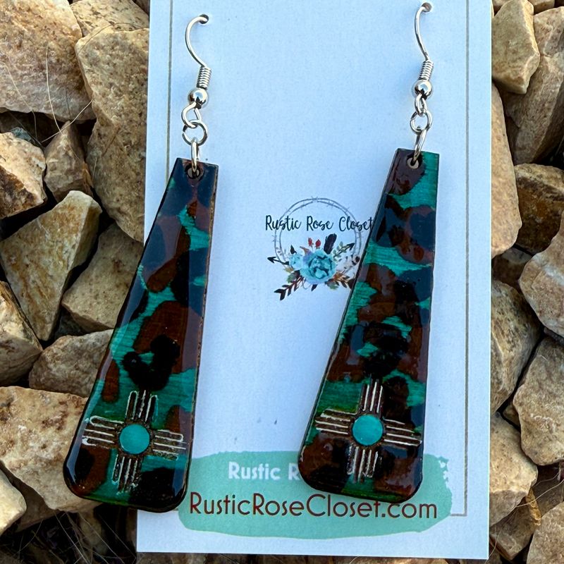 Turquoise Leopard Zia Drop Earrings 