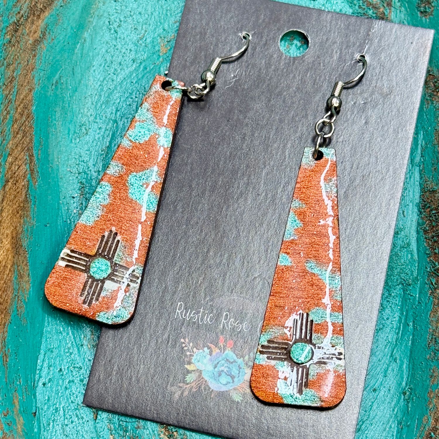 2&quot; Copper Teal Zia Drop Earrings
