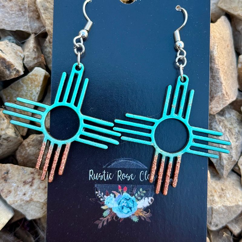 Teal Copper Glitter 1.5&quot; Zia Earrings 