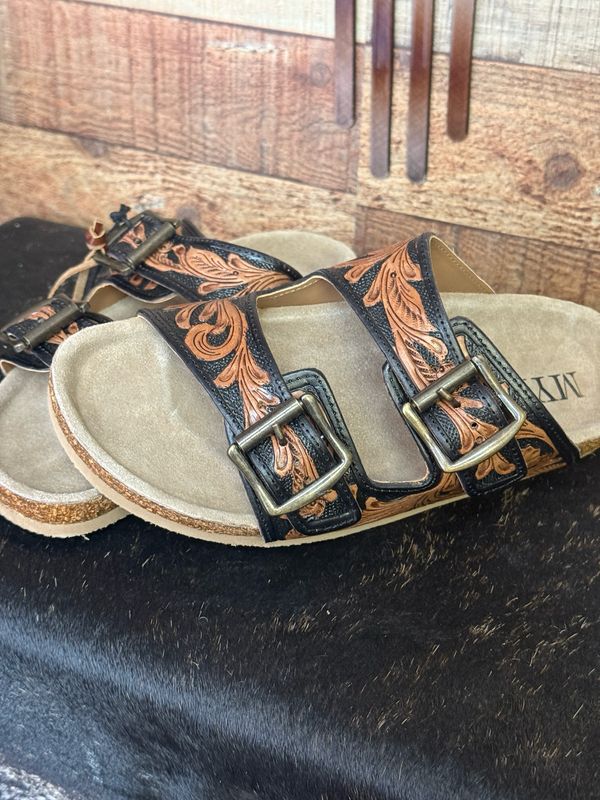 Falling Feather Black Brown Sandals (7-9)