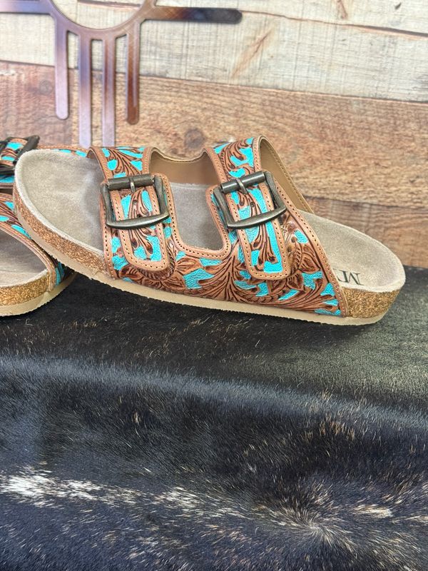 Falling Feather Turquoise Brown Sandals (7 - 9)