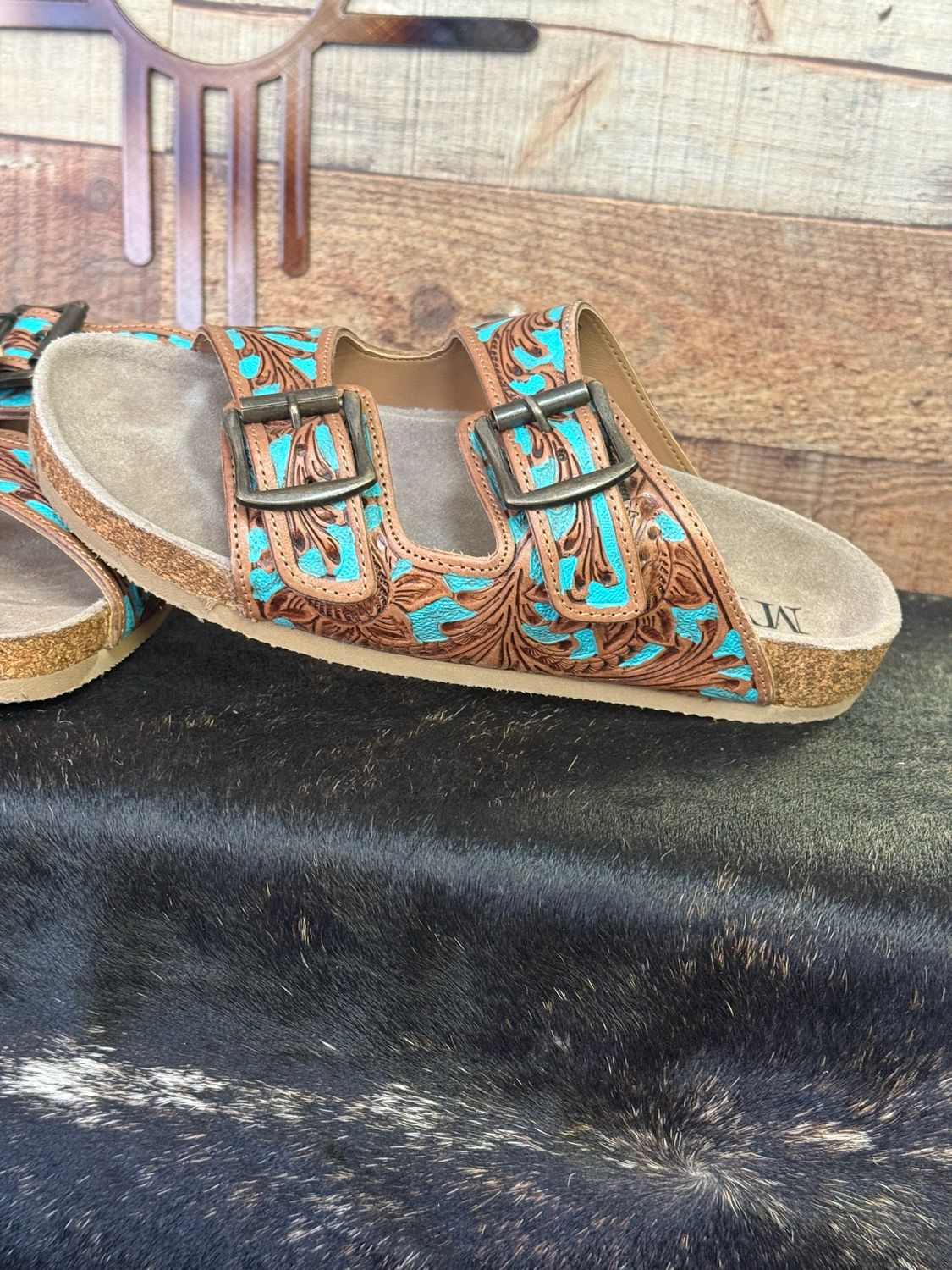Falling Feather Turquoise Brown Sandals (7 - 9)