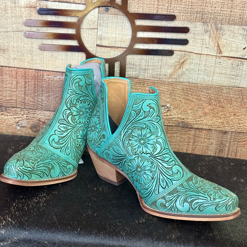 Turquoise Teal Leather Booties