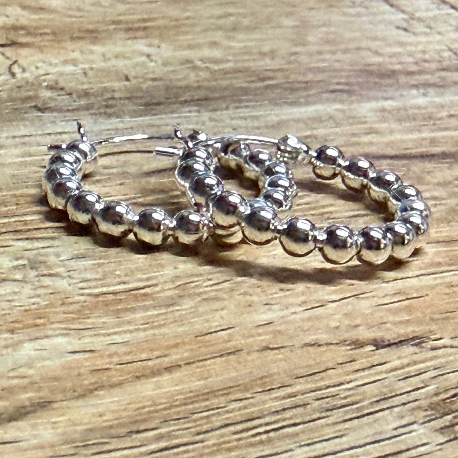 Ball Bead Hinged Hoop Earrings Sterling Silver