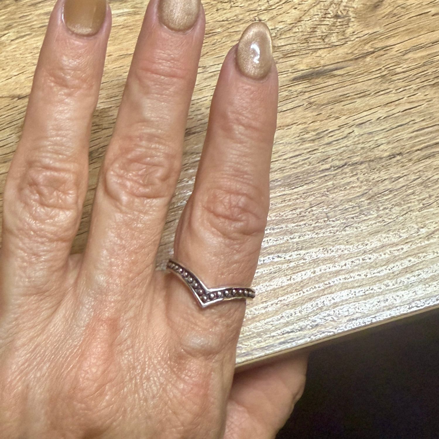 Bead Row V-Shape Ring Sterling Silver - 8