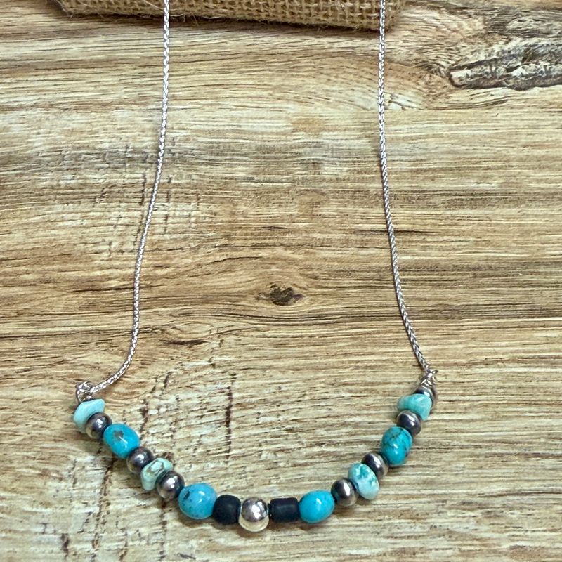 Turquoise &amp; Pearls Graduated Necklace