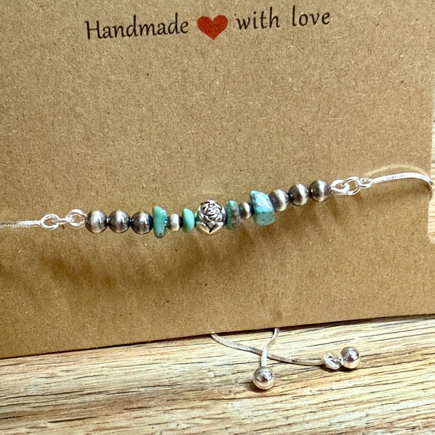 Navajo Beads &amp; Turquoise Chunk Adjustable Slide Bracelet