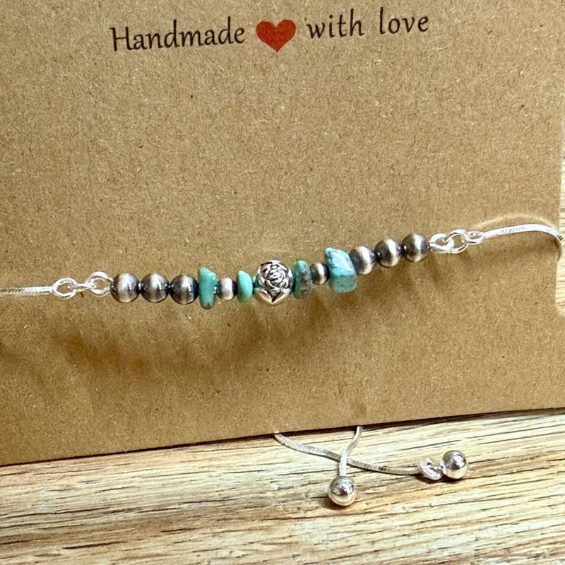 Navajo Beads &amp; Turquoise Chunk Adjustable Slide Bracelet