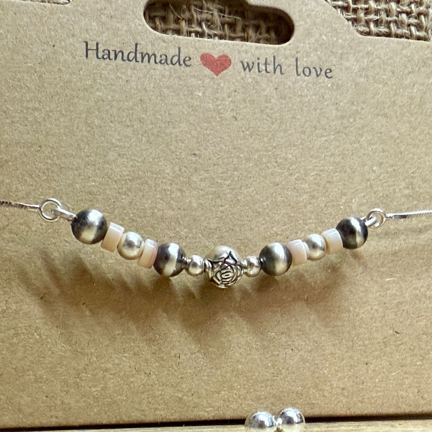 Navajo Beads &amp; Shell Adjustable Slide Bracelet