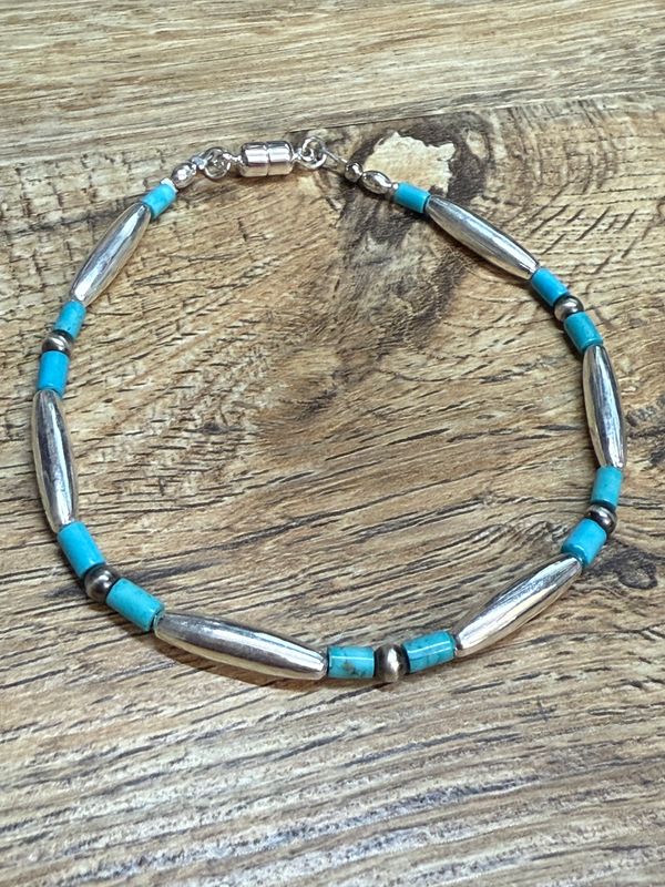 Melon &amp; Turquoise Heishi Bead with Navajo Pearls Bracelet