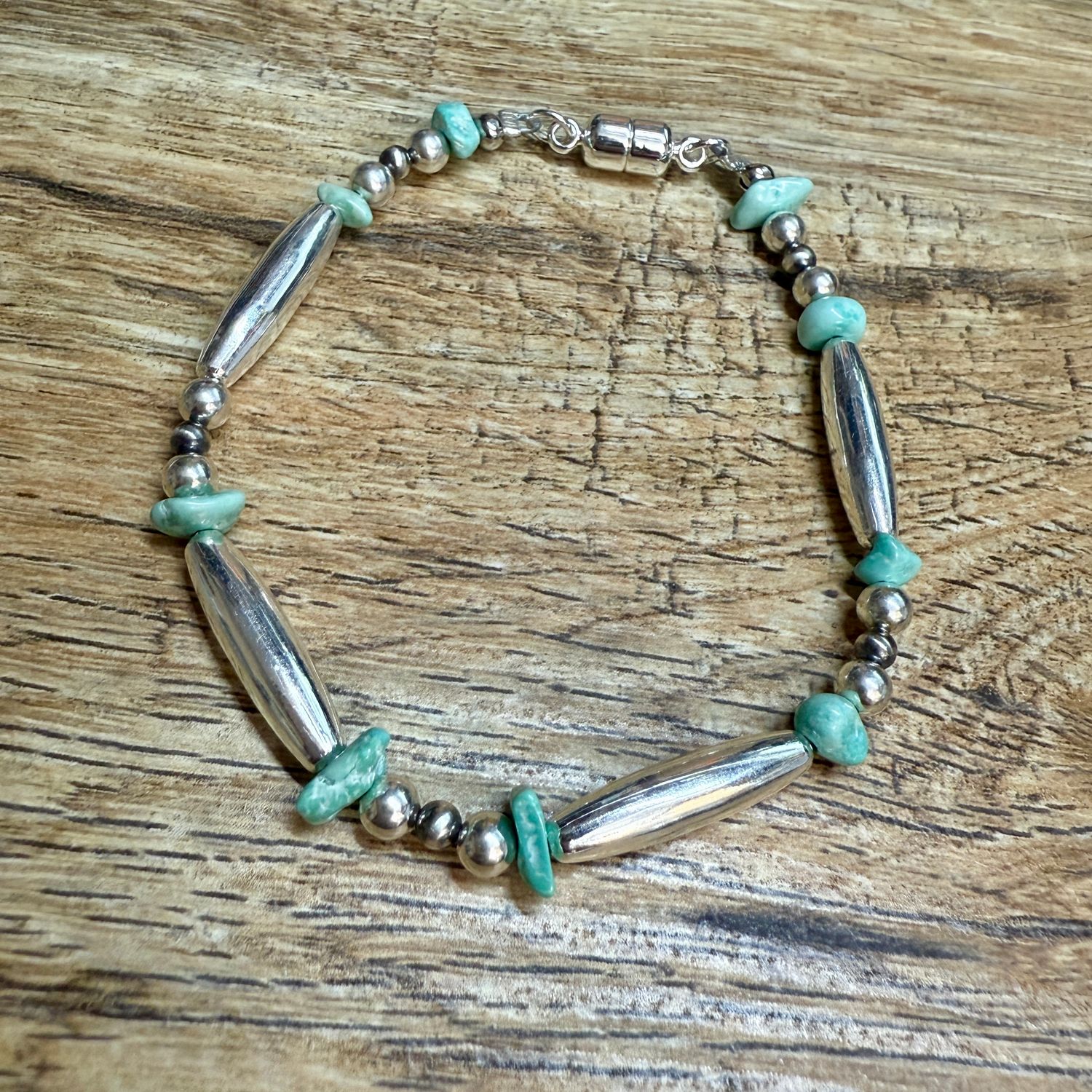 Melon &amp; Turquoise Chunk with Sterling Beads Bracelet