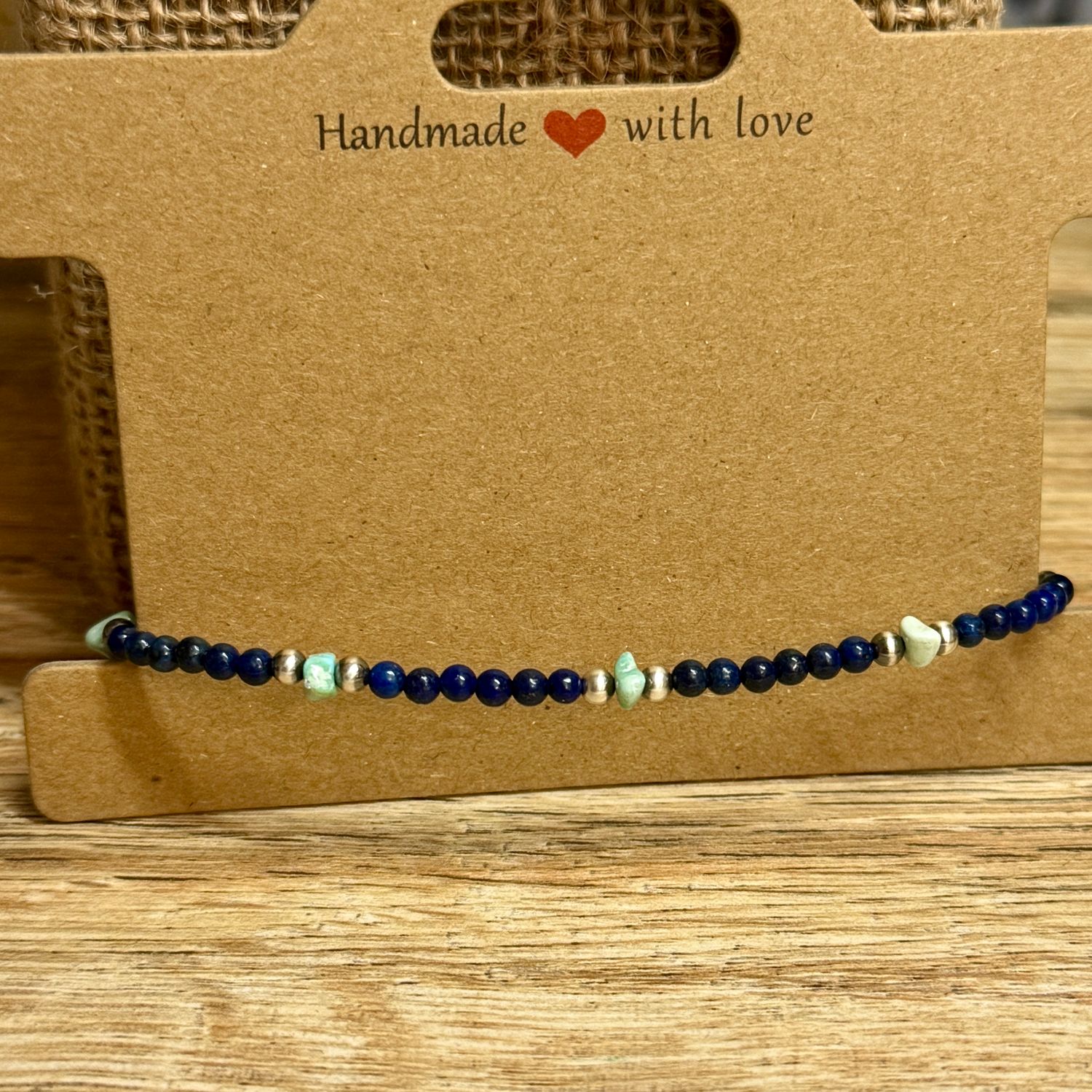 Lapis &amp; Navajo Beads with Kingman Turquoise Chunk Stretch Bracelet