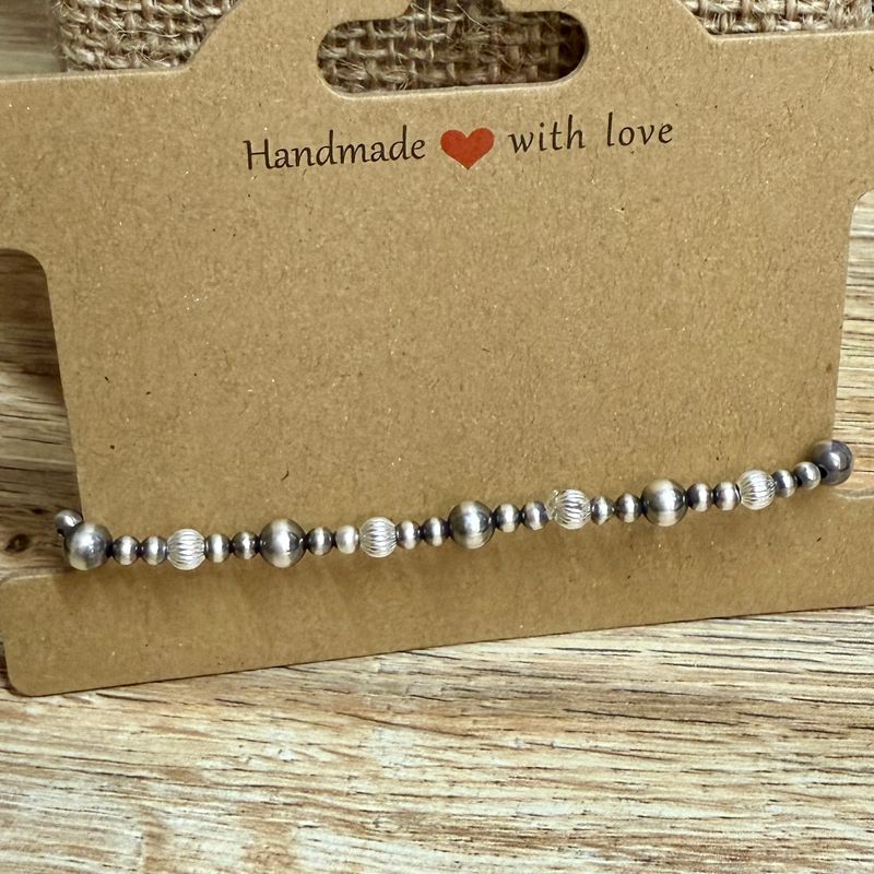 Sterling Navajo Bead Stretch Bracelet