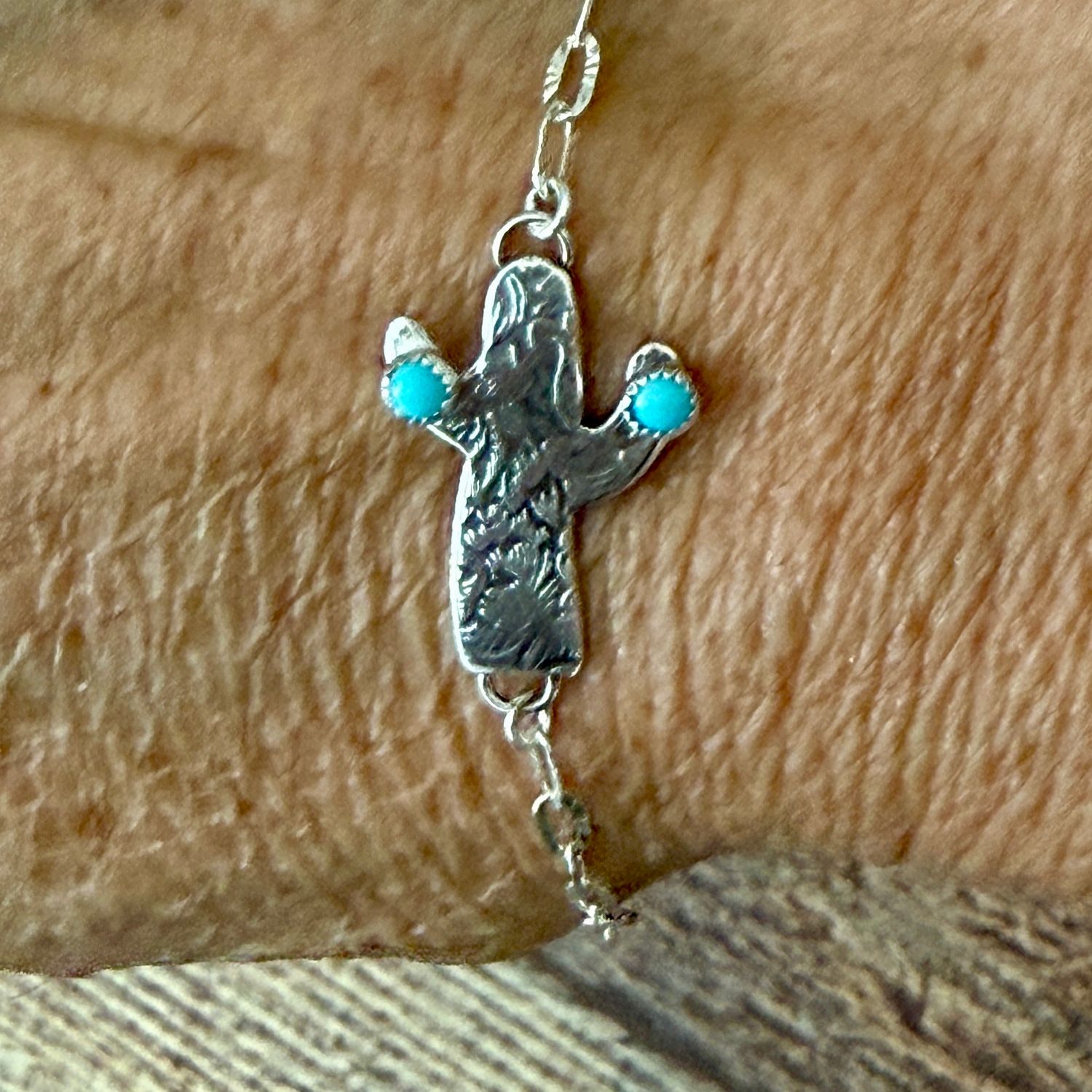 Floral Sterling Cactus with Blue Turquoise