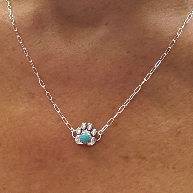 Sterling Paw Print with Turquoise Necklace