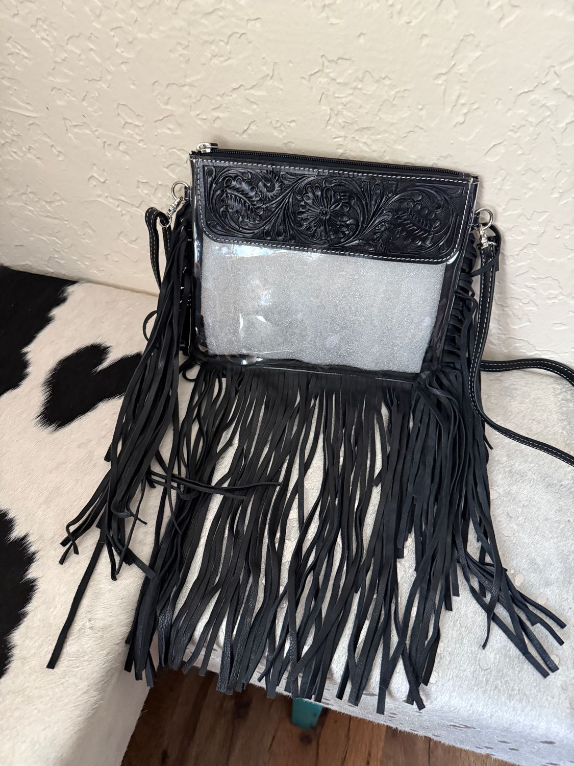 Hand Tooled Clear Crossbody Black Purse