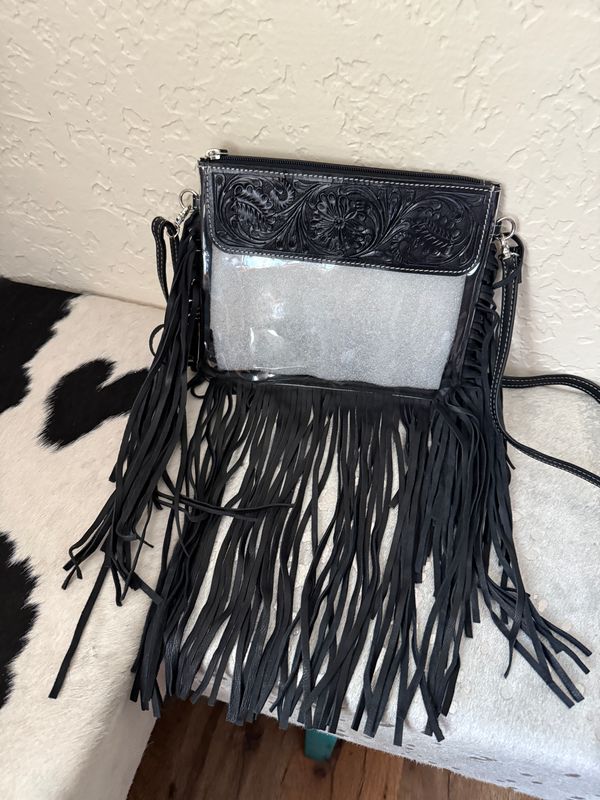 Hand Tooled Clear Crossbody Black Purse