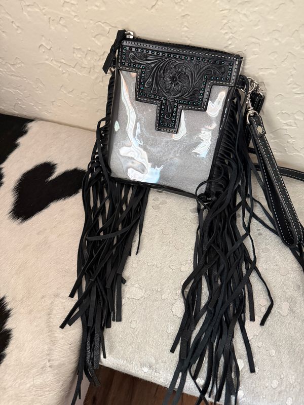 Small Black - Hand Tooled Clear Crossbody Concert Bag