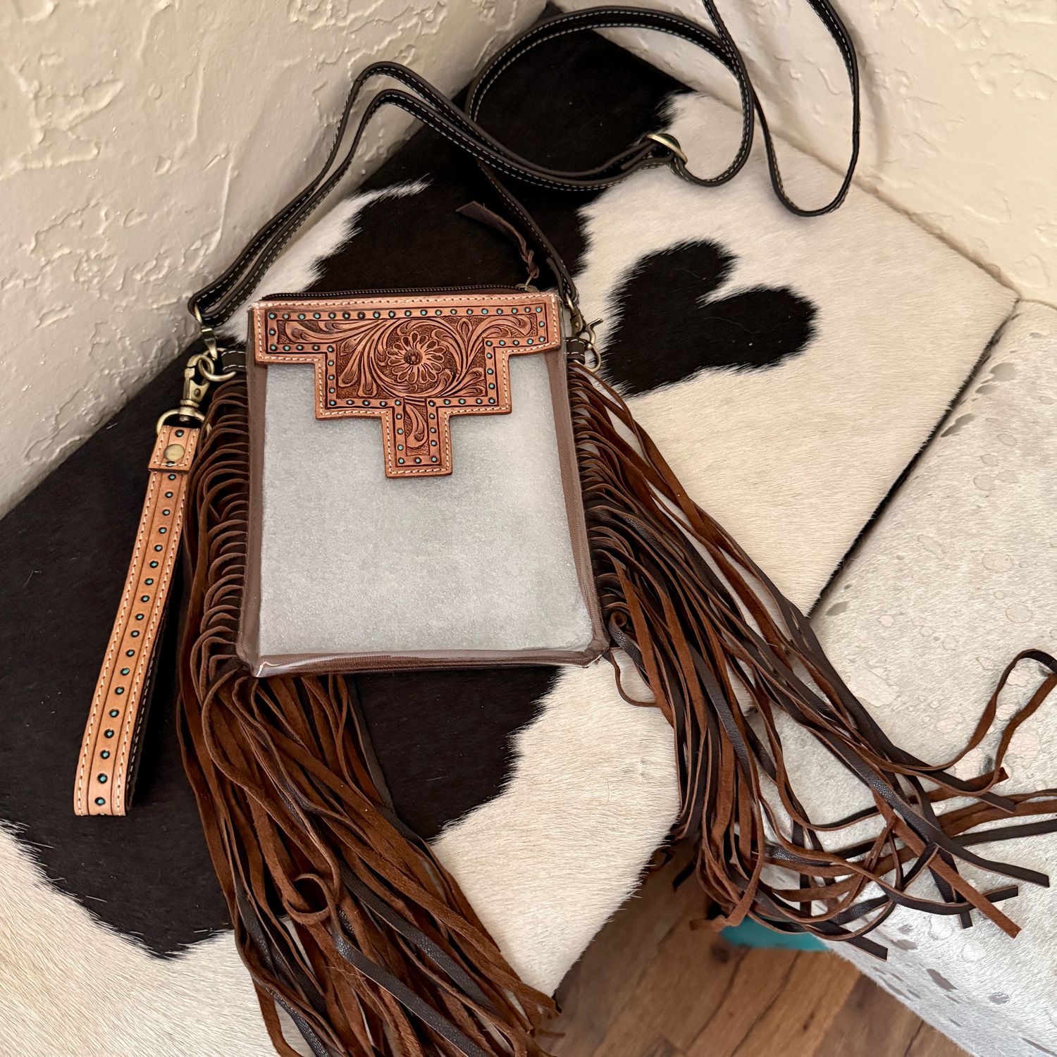 Small Brown - Hand Tooled Clear Crossbody Concert Bag