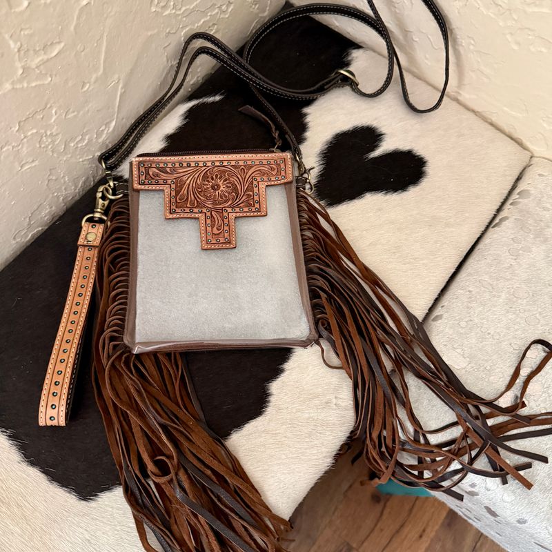 Small Brown - Hand Tooled Clear Crossbody Concert Bag