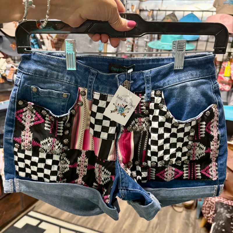 Aztec Checks Pink Jean Shorts Size Small