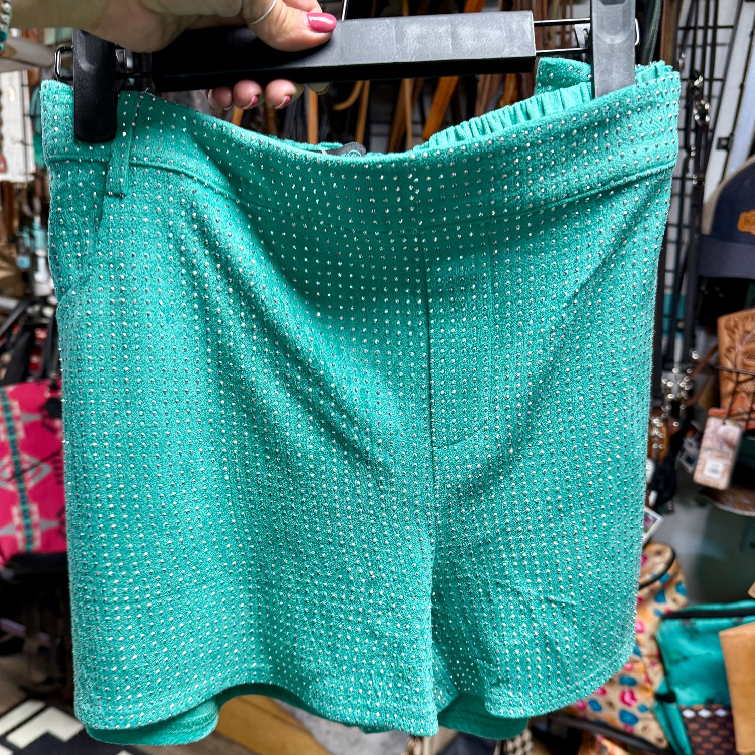 Teal Rhinestone Shorts Size XL